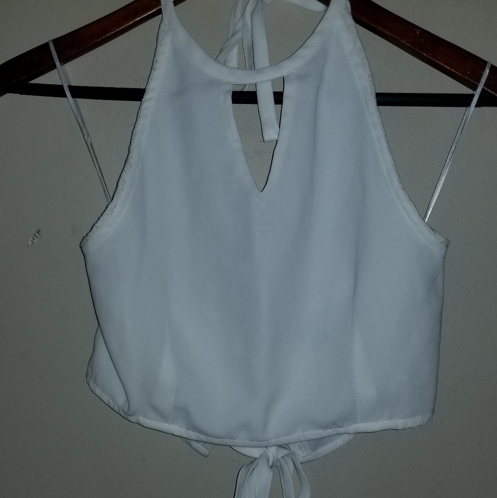 white halter tie up criss cross top